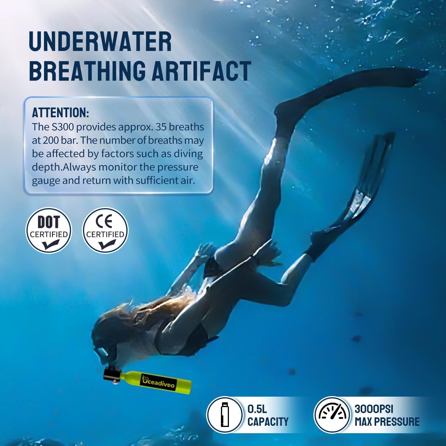 Mini Scuba Tank 0.5L with Pump and Full Face Snorkel Mask