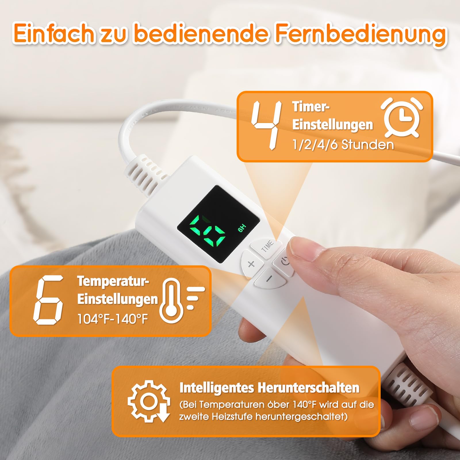 Heizkissen für Rücken Schulter Nacken 61x94cm Heizkissen mit Abschaltautomatik Schnelle Erwärmung, mit 4-Stunden-Timer und 6 Heizstufen Flanellmaterial, Waschbar Wärmekissen Elektrisch