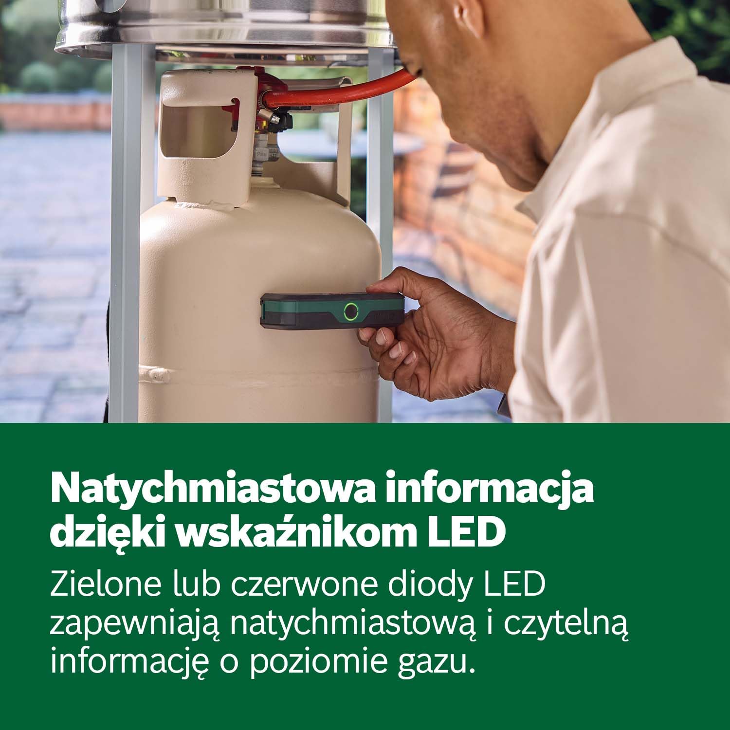 Bosch Detektor poziomu gazu Filio (technologia ultradźwiękowa, zgodność ze stalowymi i aluminiowymi butlami gazowymi o średnicy 200–350 mm, sygnalizacja LED, mocowanie magnetyczne)