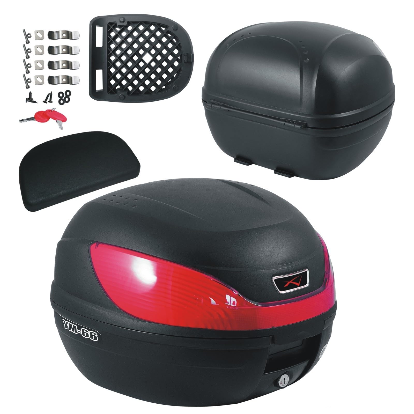 Bauletto Baule con schinale Moto Scooter Piastra Universale 31 Litri Nero Opaco