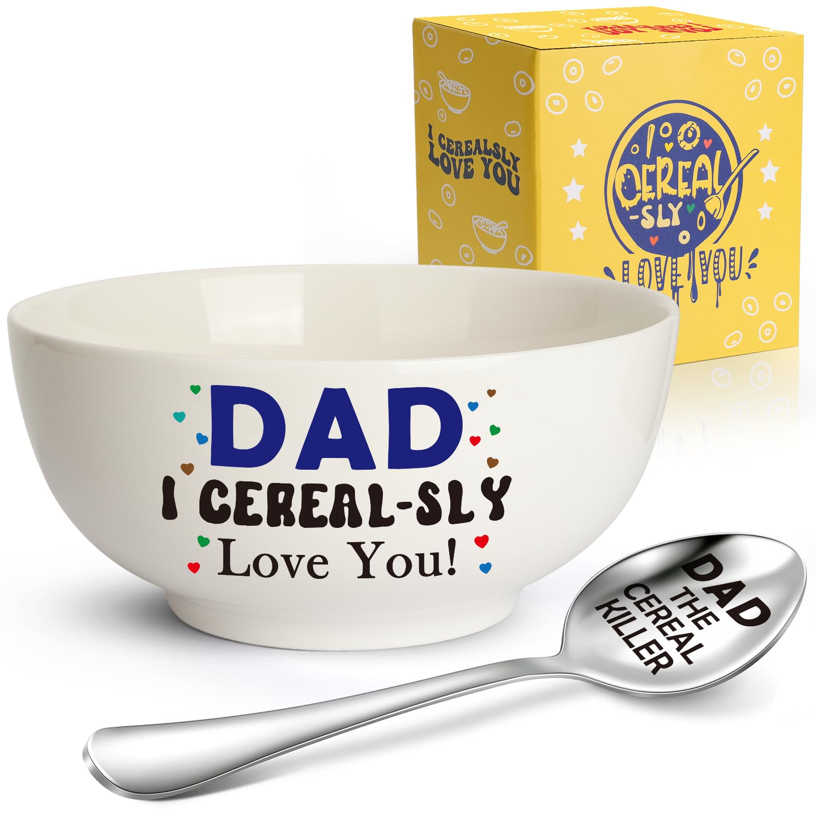 MAMAGIFTREE Dad's Cereal Bowl & Spoon Set - Large Ceramic Bowl (24 oz), Stainless Steel Spoon - Perfect for Cereal, Soup, Salad or Dessert - Father's Day Gift