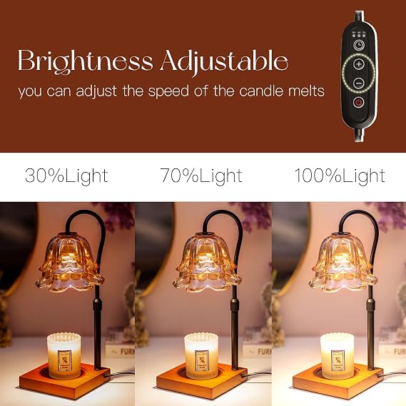 Candeldo Candle Warmer Lamp with Timer, Gold Floral Glass Shade