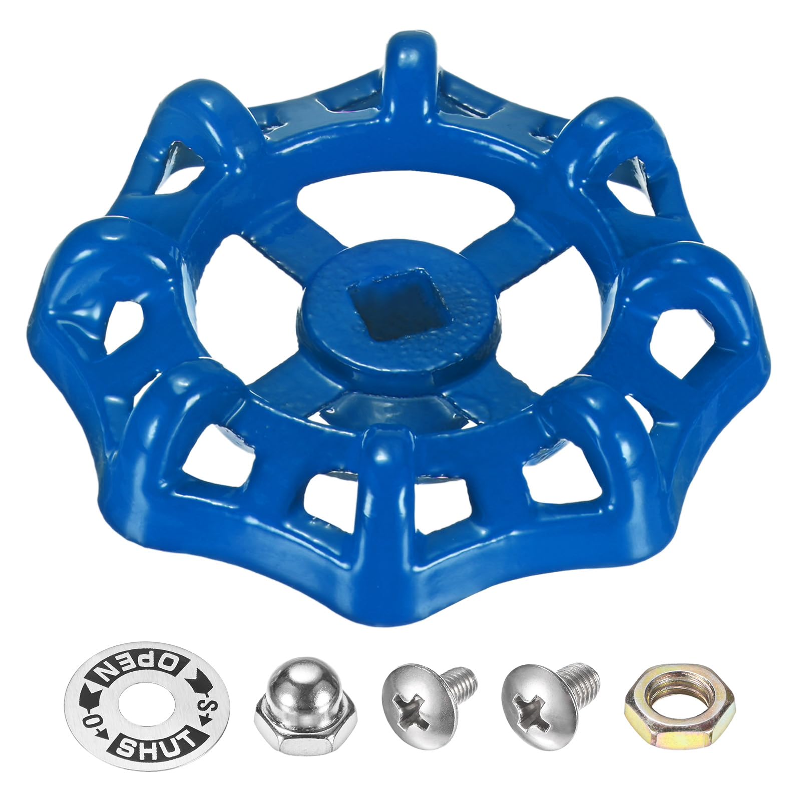 M METERXITY 1-Set Outside Faucet Handle, 8x8mm Paint Cast Iron Square Stem Hole Water Spigot Handle with Screws, Nuts & Aluminum Washer for Courtyard/Bathroom, Spigot Puller Replacement [Blue]