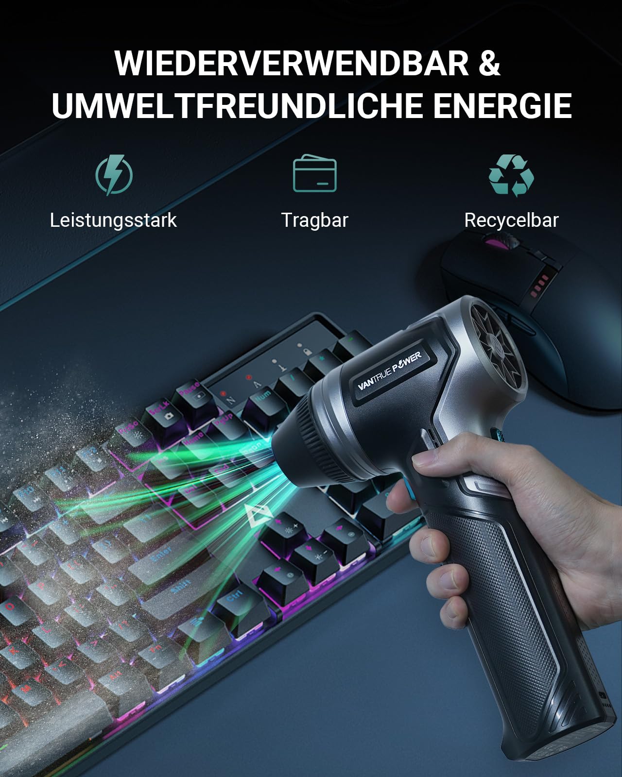 T800 Electric Air Duster 800G Luftdruck Super Power Cordless Air Duster, wiederaufladbare Druckluftspray Luftgebläse, einstellbare Gebläse mit Akku, Staubgebläse für PC, Outdoor, Haus, Auto