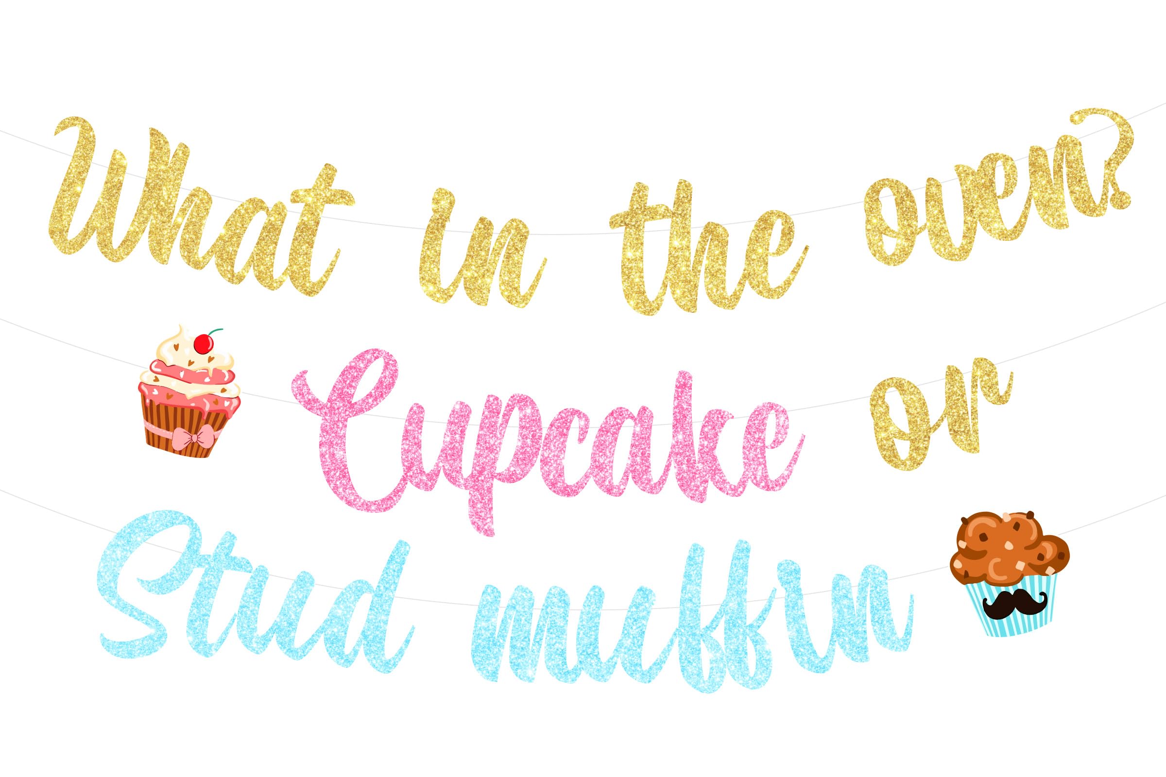 SursurpriseSursurprise Cupcake or Stud Muffin Gender Reveal Decorations, What In The Coven? Cupcake or Stud Muffin Banner for Boy or Girl Gender Reveal Party Supplies Baby Shower Decorations