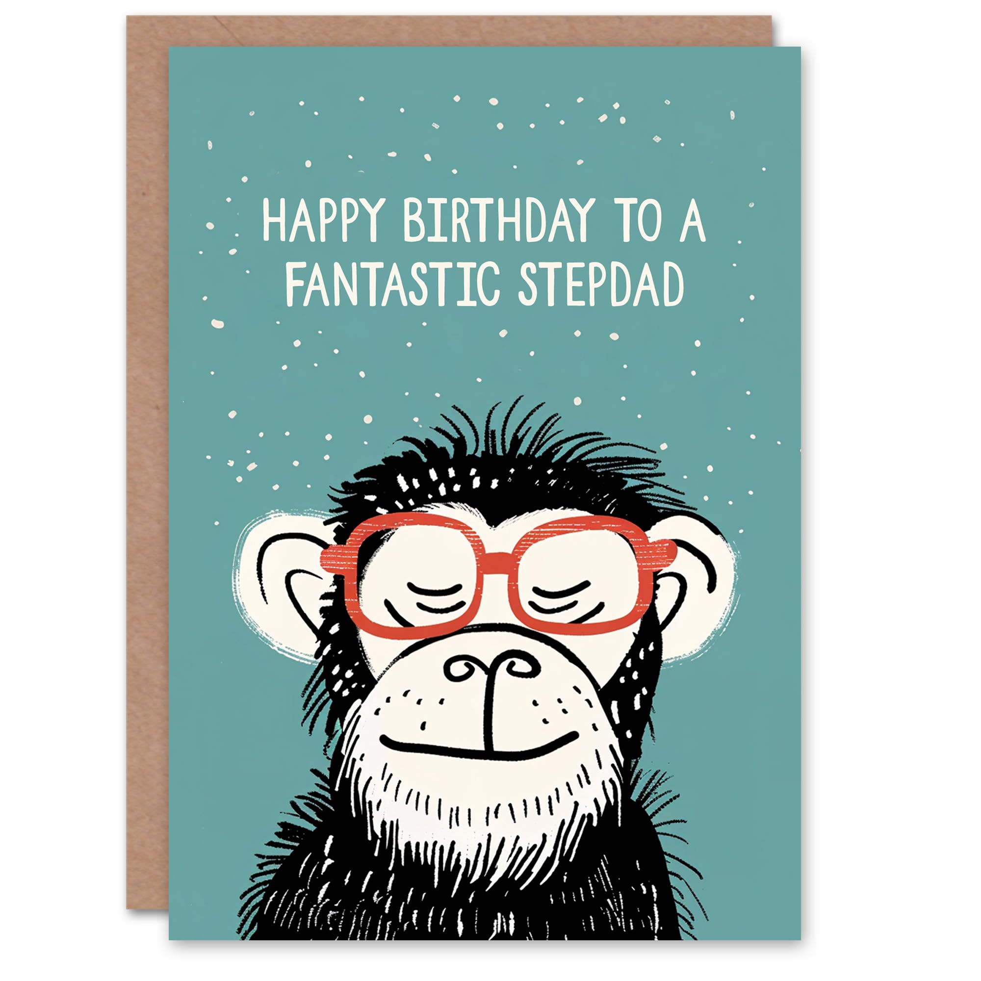 Artery8 Happy Birthday Card to a Fantastic Stepdad Cheeky Chimp Nerd Chimpanzee Monkey