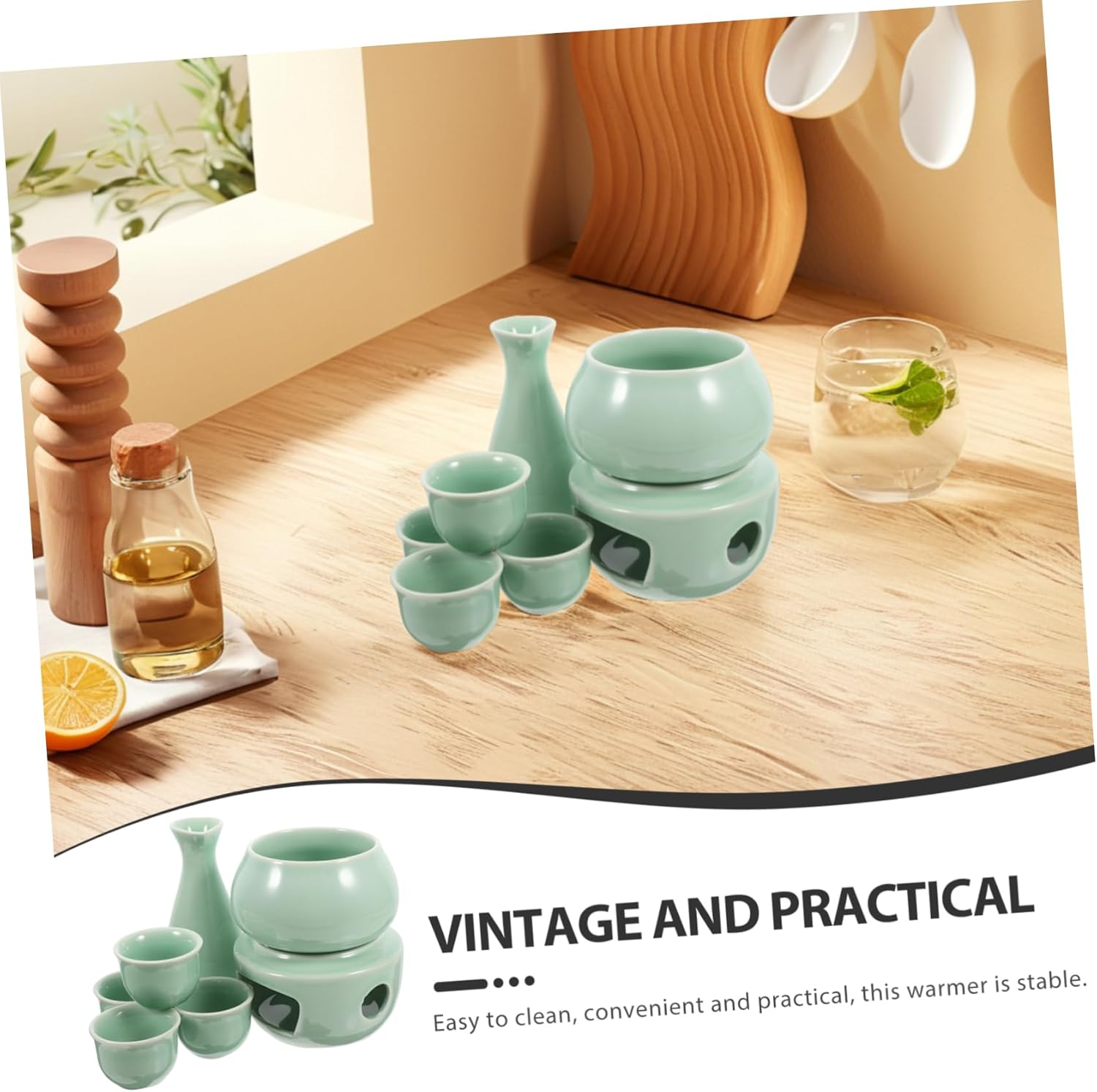 LIFKOME 1 Set Traditional Ceramic Sake Kettle Set with Cups Vintage Pottery for Liquor Rice Wine Heat Retaining Design for Chinese Drinkers for Home and Restaurant Use