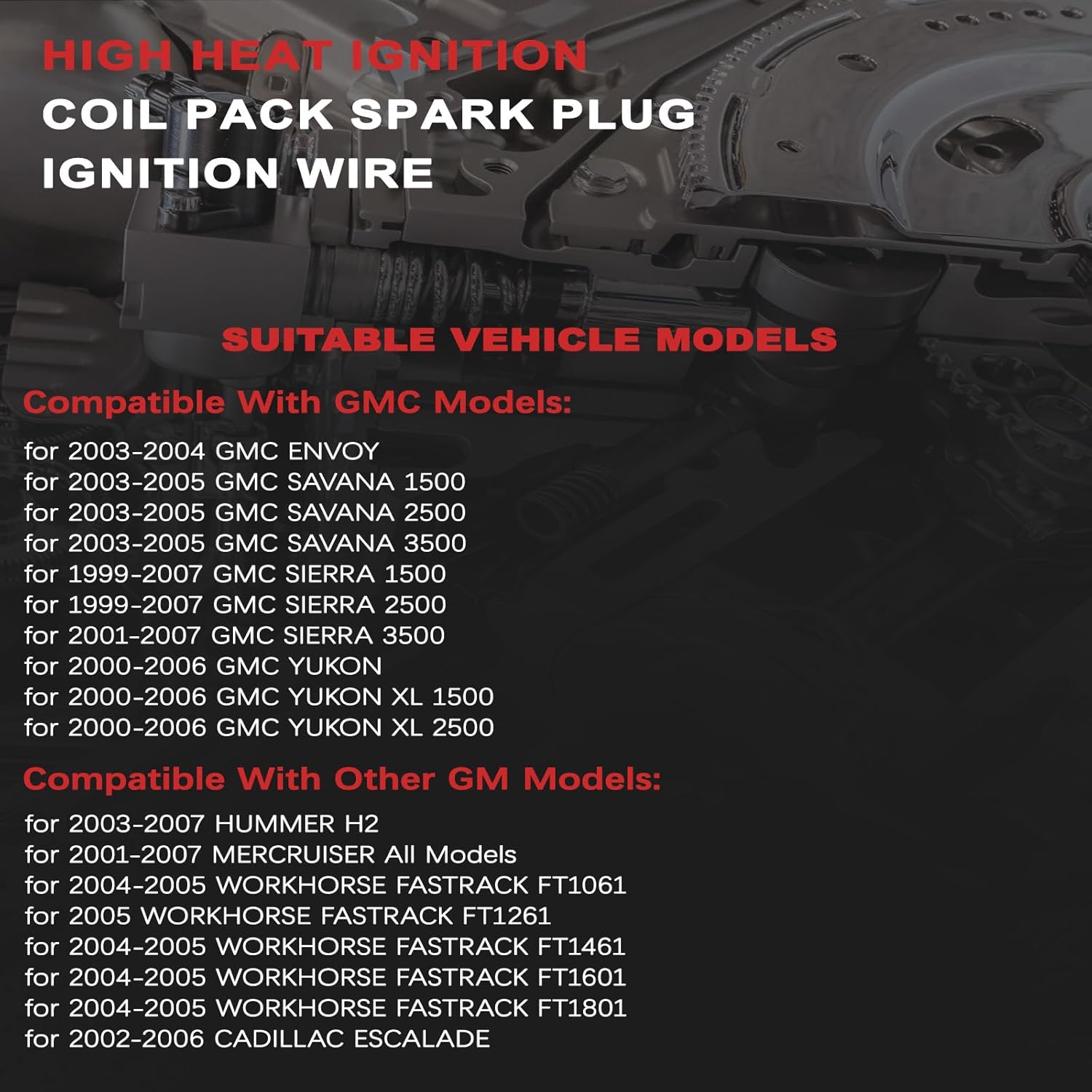 UF271 Ignition Coil Pack Iridium Spark Plugs Wires Set of 8 Fits for 2001-2009 C4500 Silverado Avalanche Express Sierra Savana Yukon XL Escalade Tahoe Yukon 4.8L 5.3L 6.0L OE 12558693, D581