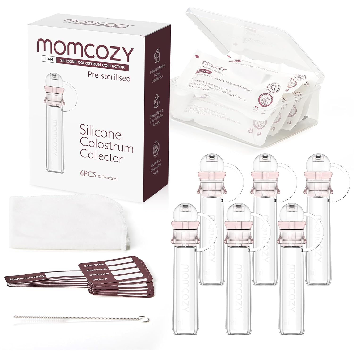 Momcozy Colostrum Collector Kolostrum-Sammler Wiederverwendbarer Muttermilch-Sammler, tragbarer Kolostrum-Behälter zum Füttern des Babys, Mehrzweck-Sammler BPA-frei, 5ml-6St.