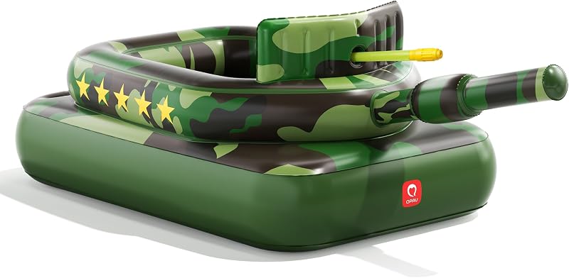 QPAU Flotador inflable para pileta con tanque para adultos y niños – Flotador de camuflaje con cañón de agua, juguete de balsa de natación para niños y niñas, flotadores de fiesta en el patio trasero de la playa del lago