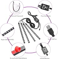 Vista 4 de Tira de luces LED para automóvil, 4 unidades de 48 luces LED USB para interiores, tira de luces multicolor de música para automóvil, kit