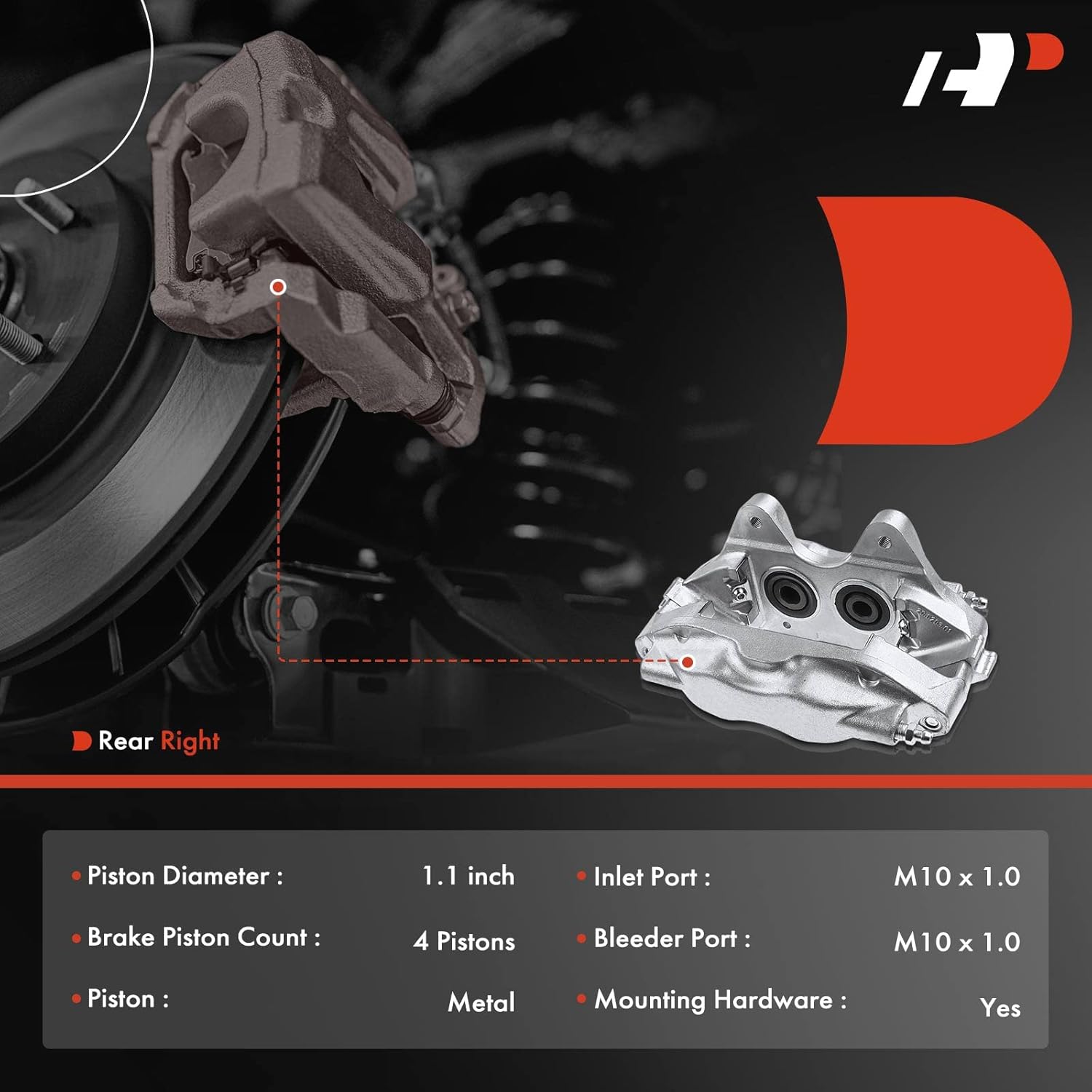 A-Premium Disc Brake Caliper Assembly Compatible with Select Volvo Models - S60 R 2004-2007, V70 R 2005-2007, 2.5L - Rear Right Passenger Side