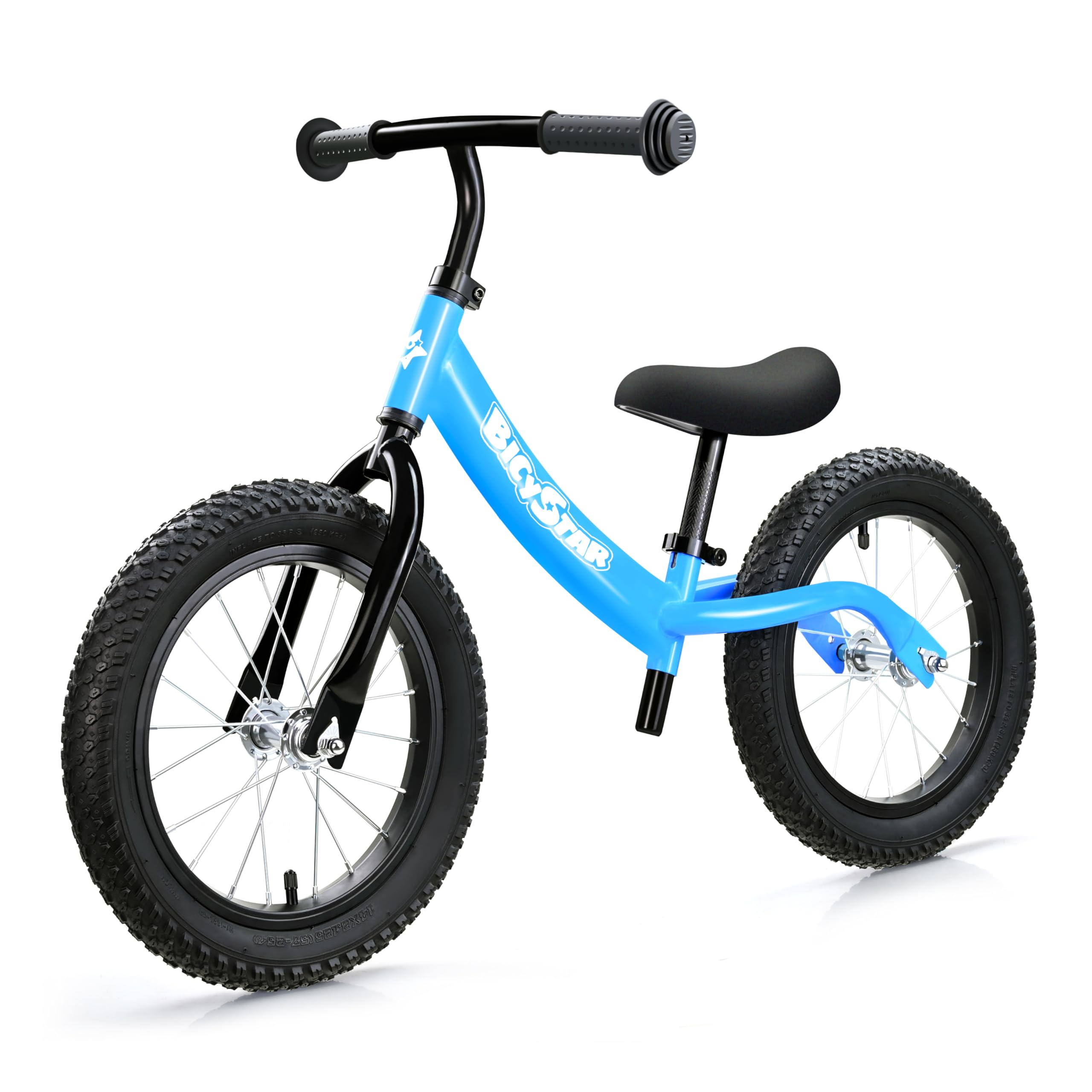 14 Inch Toddler Balance Bike for 3-6 Year Old, Real Rubber Air Tires, No Pedal Kids Bike with Adjustable Seat & Handlebar, Footrest, Gift Bike for 3-5 Boys Girls, Blue