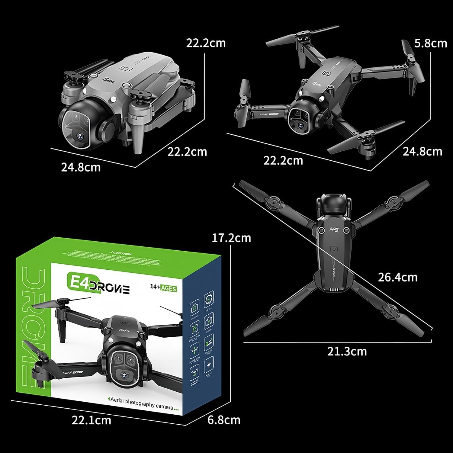 OBEST Drohne mit Kamera und VR Brille Faltbare Mini FPV Drone | Dual Kamera 2 Akkus, Start/Landung per Knopfdruck, Gestensteuerung Fotos/Videos, Headless Modus RC Flugzeug für Erwachsene