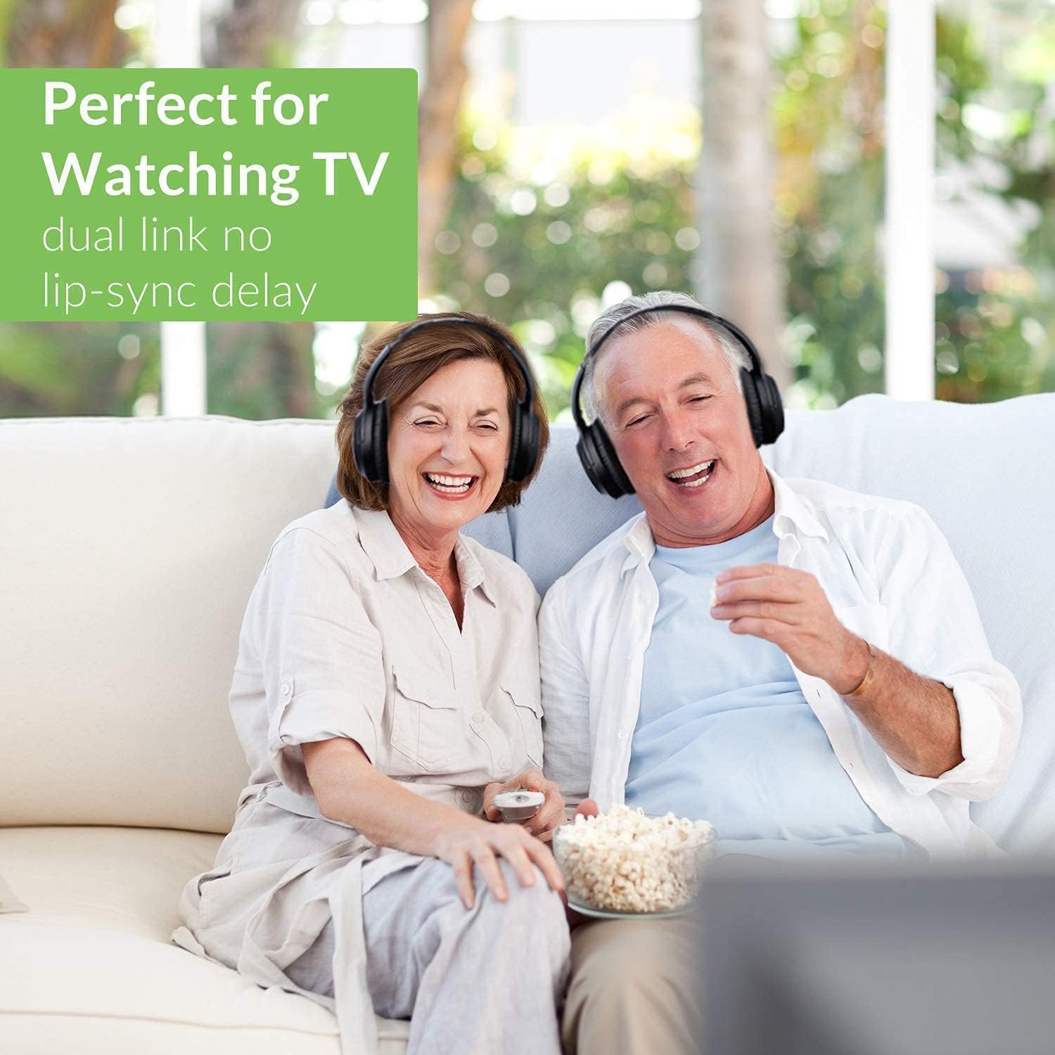 avantree opera dual link bundle wireless headphones high volume for seniors hearing impaired set of 2 bluetooth 5 0 transmitter charging dock