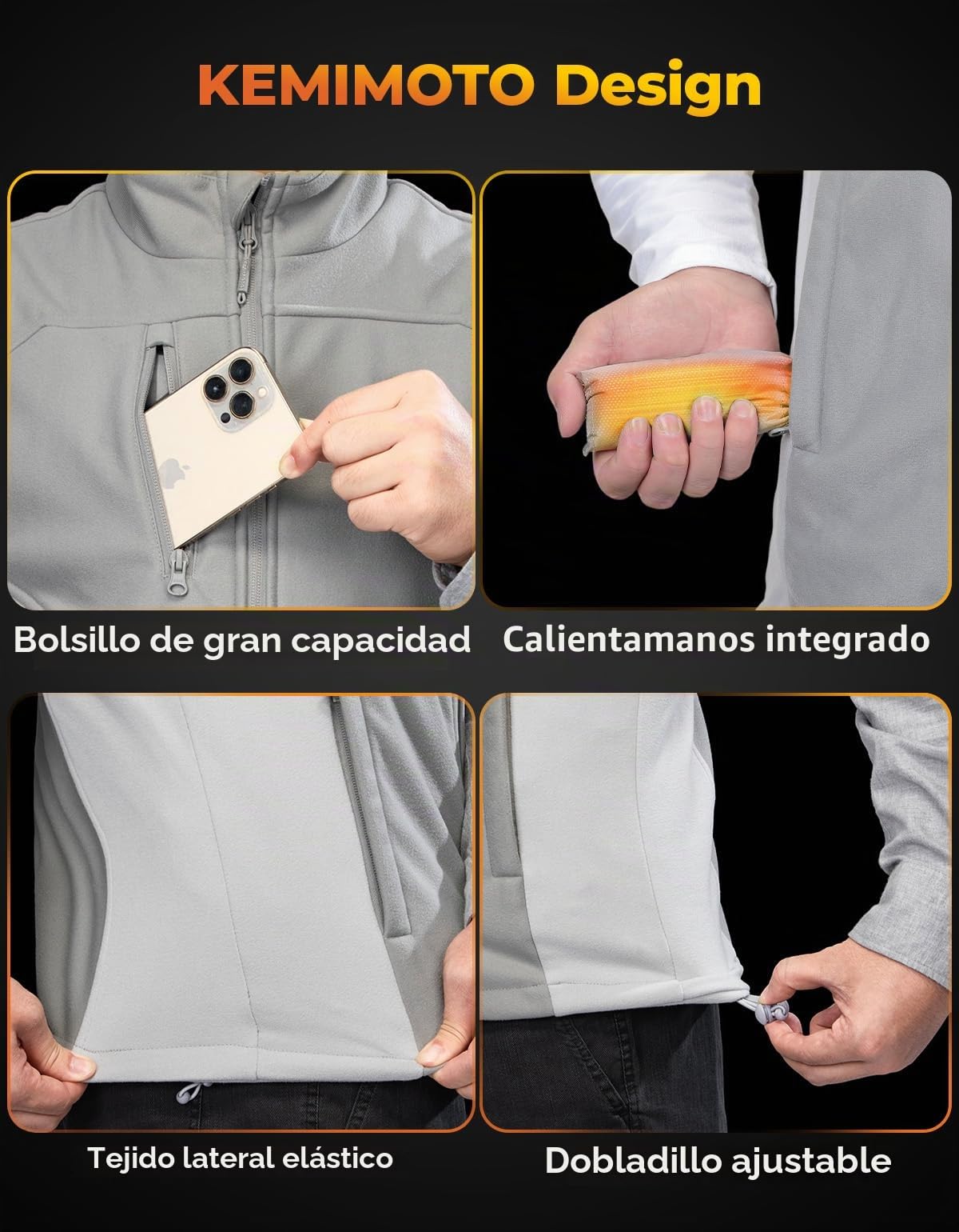 KEMIMOTO Chaleco Calefactable Hombre y Mujer, Chaleco Térido con Función de Calentamiento de Manos Batería 10000 mAh, 5 Zonas de Calefacción para Esquí, Pesca