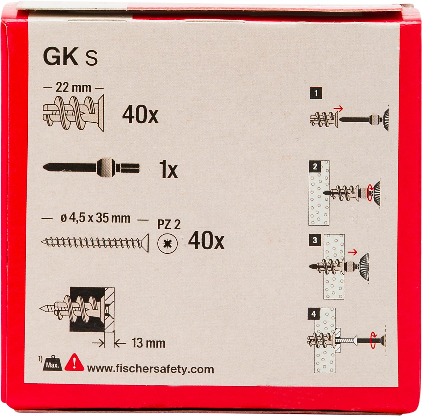 Fischer 542459 Dowel with Screw for Plasterboard GX, Grey, Set of 40 Pieces – Ansicht 2