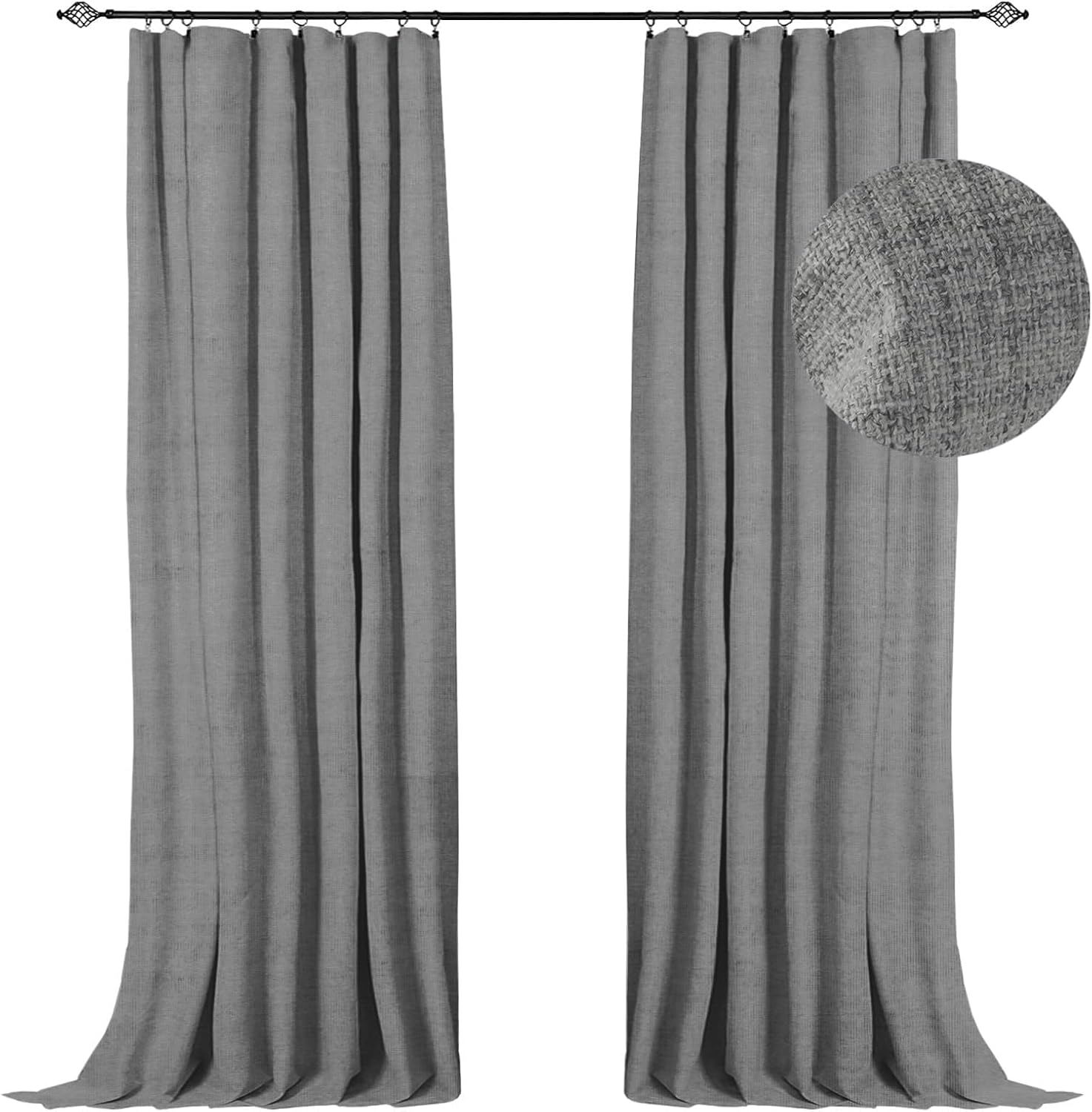 100% Blackout Shield Linen Blackout Curtains 108 Inches Long 2 Panels Set, Clip Rings/Rod Pocket Blackout Curtains, Black Out Curtains & Drapes for Bedroom, 50 inches Wide Each Panel, Dark Gray