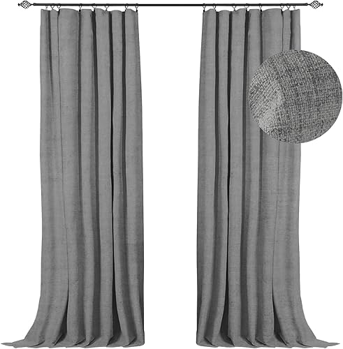 Miniatura 1 de 100% Blackout Shield Cortinas opacas de lino de 120 pulgadas (10 pies) de largo, juego de 2 paneles, anillos de clipcortinas opacas con bolsillo