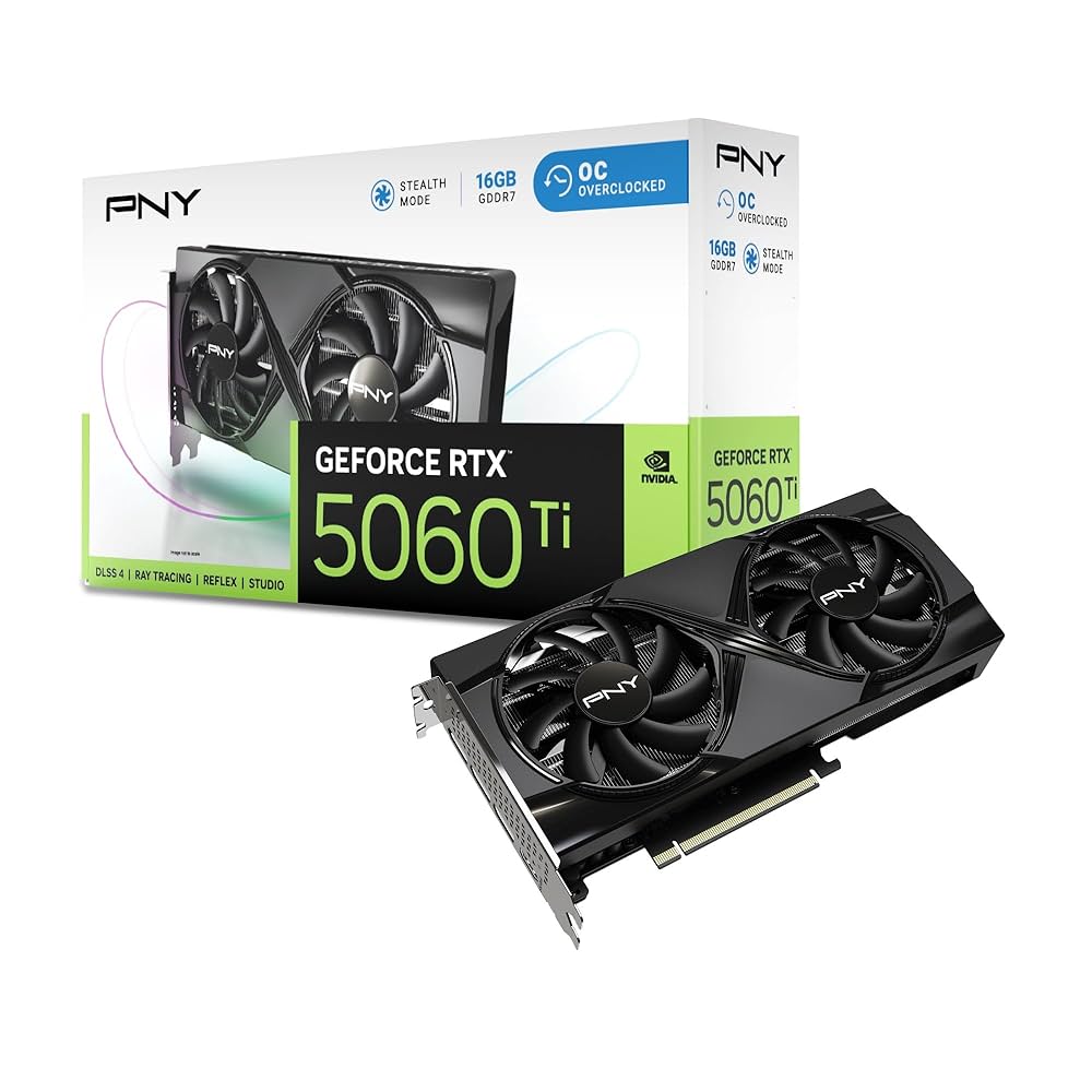 グラフィックボード・グラボ・ビデオカード PNY GEFORCE RTX 5060 Ti 16GB GDDR7 Amazon | PNY GeFORCE RTX 5060 Ti 16GB Overclocked Dualfan