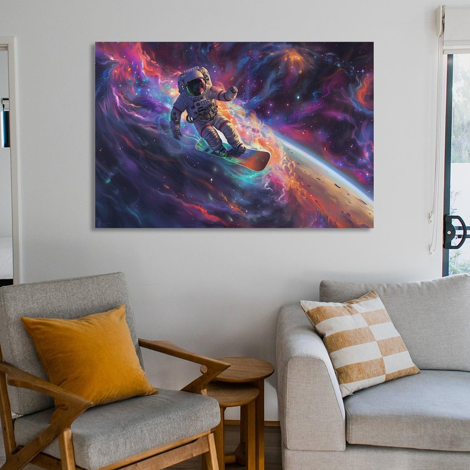 Amazon.co.jp: 絵画 宇宙飛行士が天の川の波に乗る アートパネル