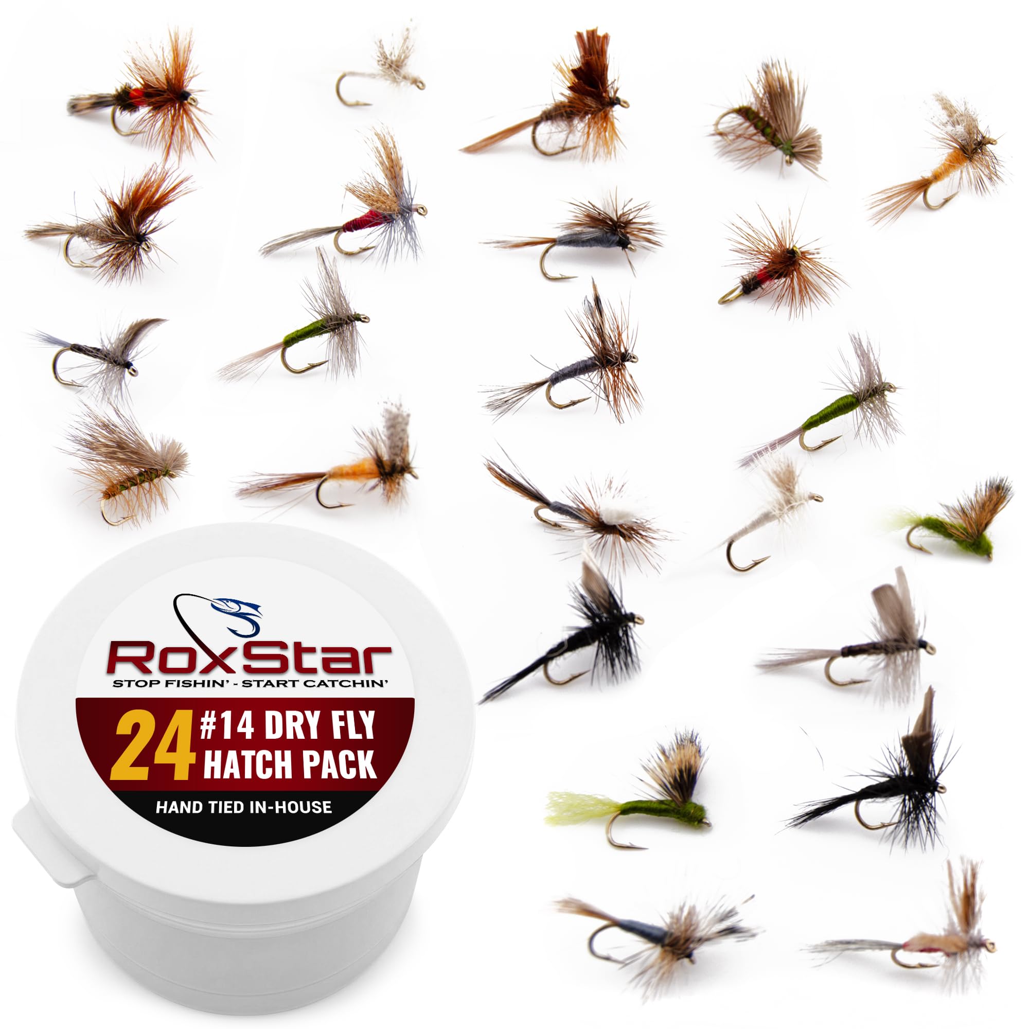 RoxStar Fishing Fly Shop, Premium Stimulator Dry Fly Assortment, Hand-Tied Dry Flies for Trout and Bass (Dry Hatch Pack #14)