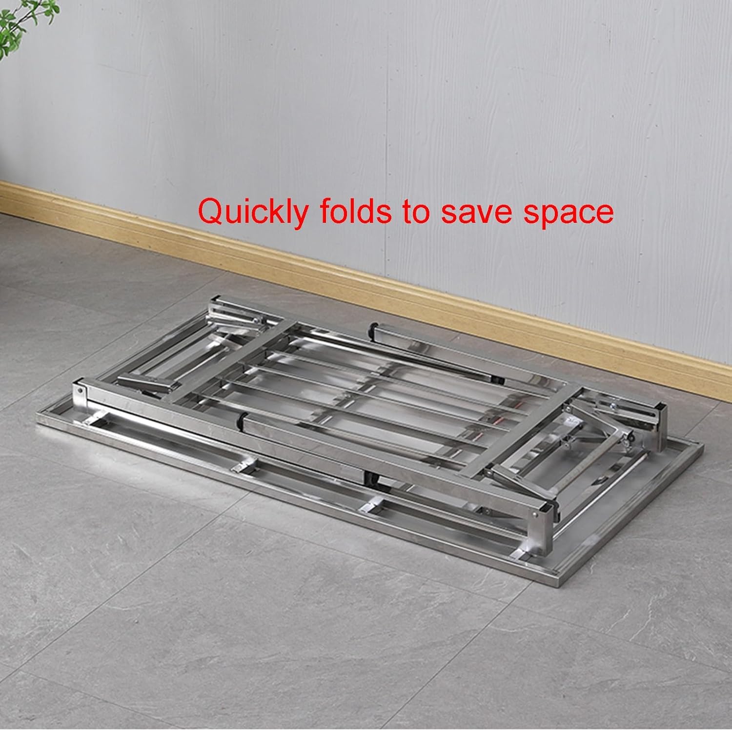 2-Tier Rectangular Foldable Thickened Stainless Steel Work Table with Rounded Chamfered Edges Seamless Welded Frames and Non-Slip Silent Feet(45.7x15.7x29.5in)