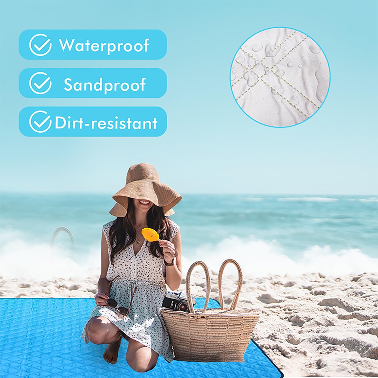 Mata do podłoża, nadaje się do prania, koc plażowy, wodoodporny koc piknikowy z uchwytem, składany koc plażowy, koc kempingowy, mata plażowa izolacja i wodoodporny spód