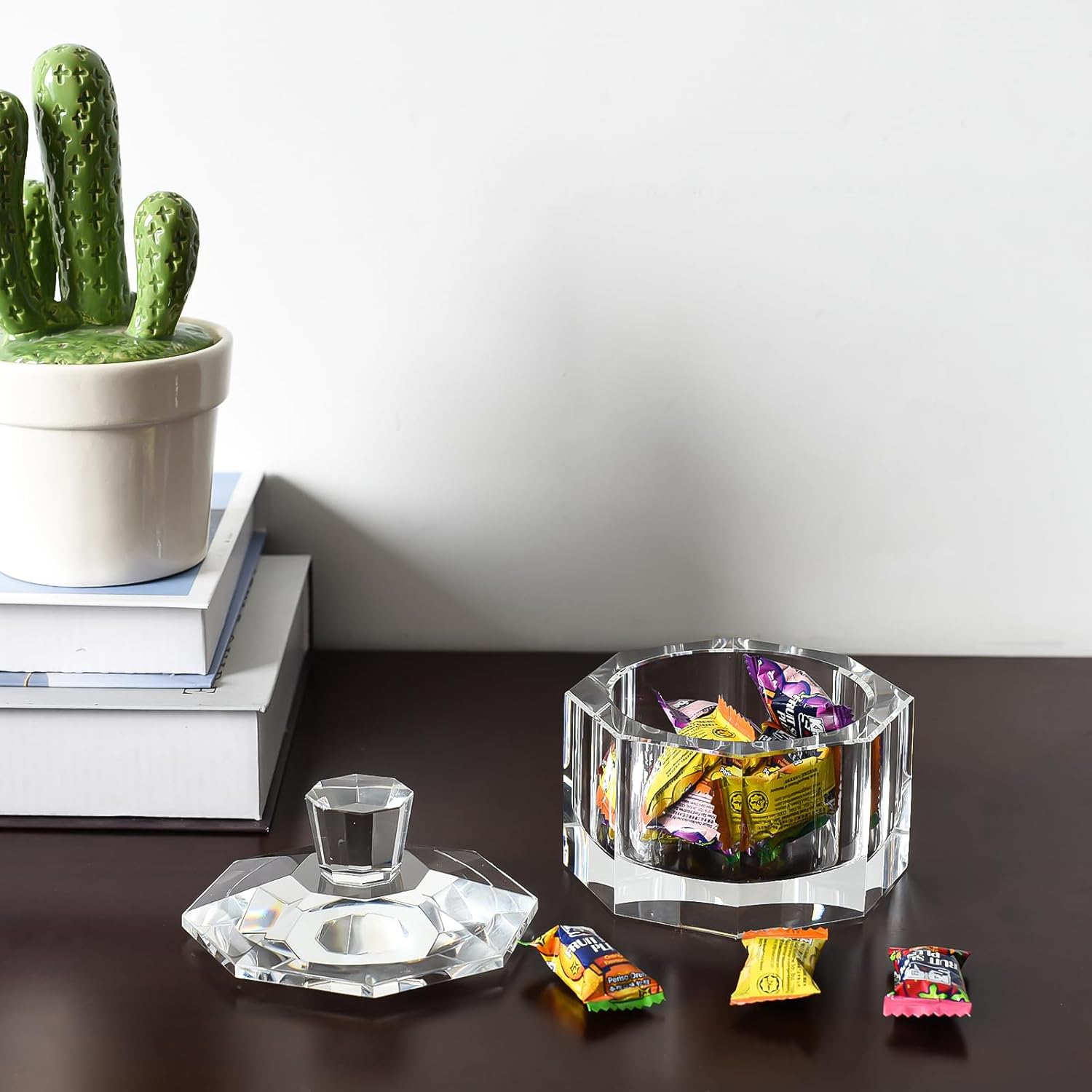 Crystal Candy Dish with Lid Hand-Cut Home Decorative Jewelry Box/Jar W 5" x H 5" with Multi-faceted, Comes With Gift Box - Image 3