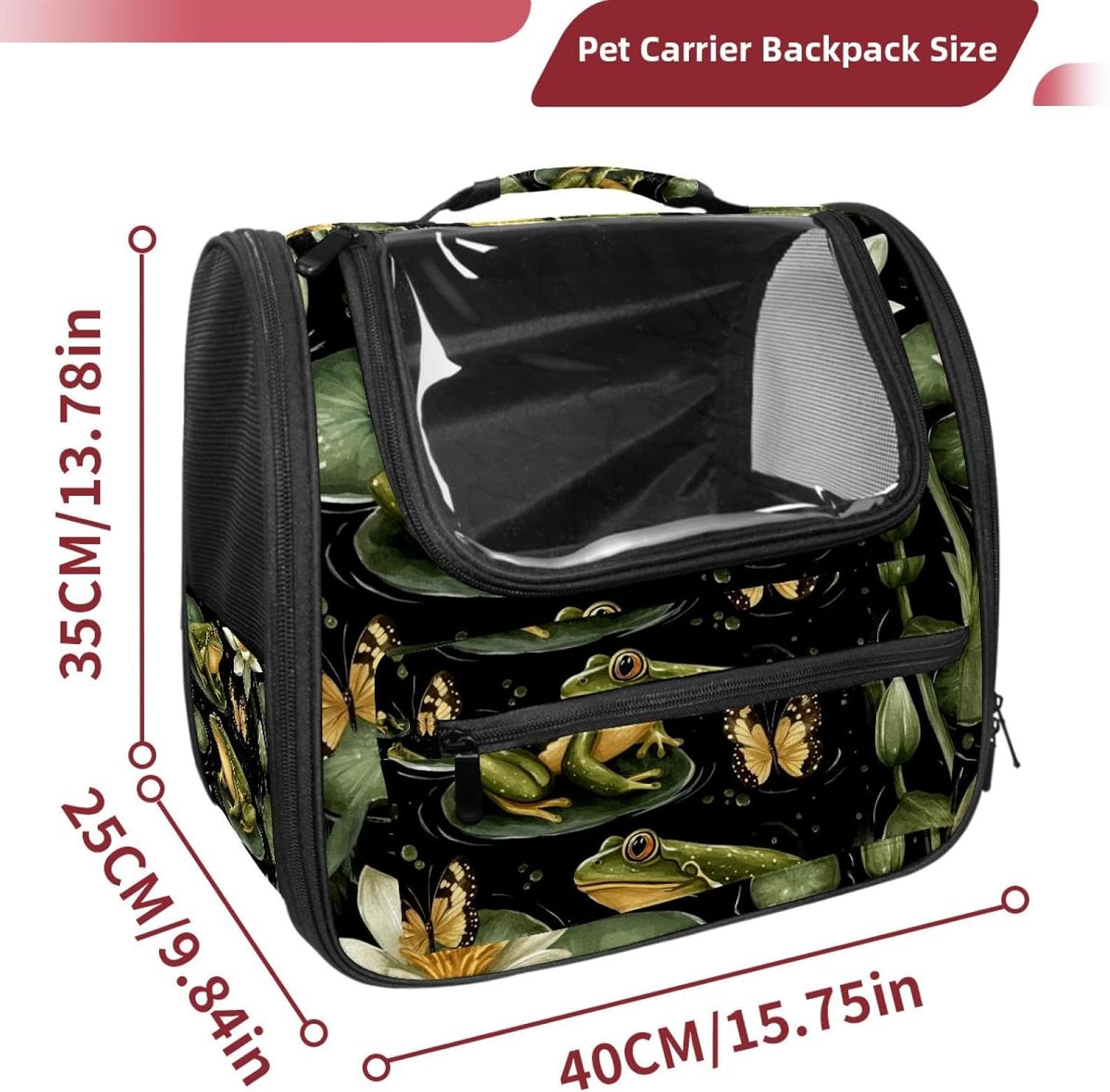 Portable Travel pet Backpack Carrier Hamster Bag Small Dog cat Carrier Breathable Hang Bag, Cute Green Frogs Butterflies (2)