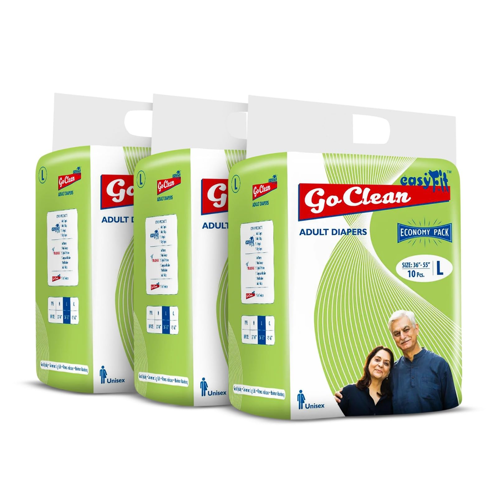 GoClean by Easyfit Economy Pack Adult Diapers, Tape Style, Unisex, Breathable Fabric, Rapid Absorption, Overnight Protection, Leak-Free Waist 36-55 in (L, 30, count)-image-14