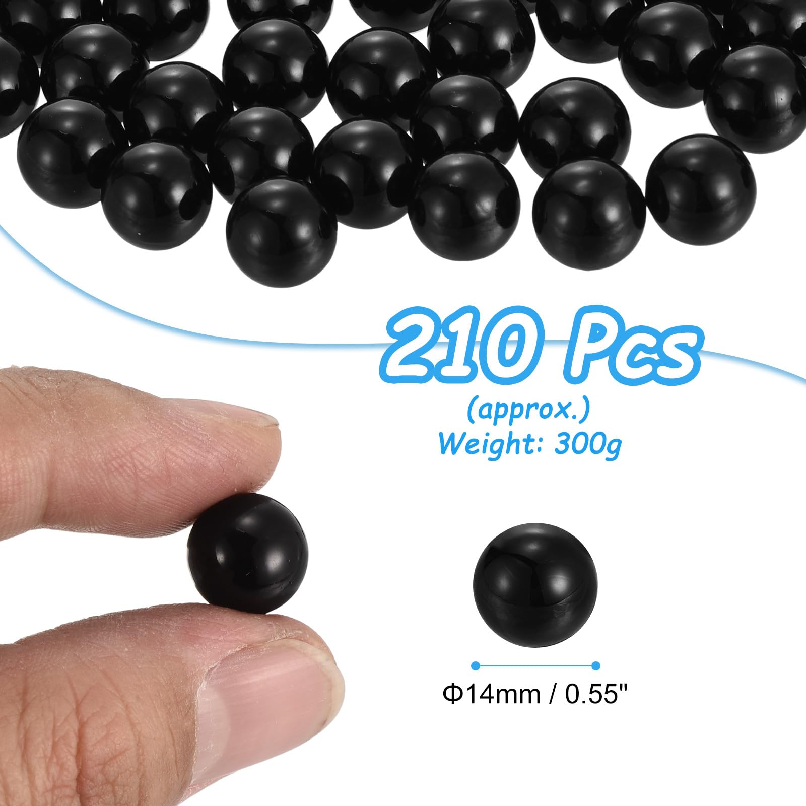 MECCANIXITY 210pcs 14mm Black Pearl Beads ABS Faux Pearls Vase Fillers 300g Ornament Filler for Crafts Centerpieces Jewelry Making Aquarium Decoration