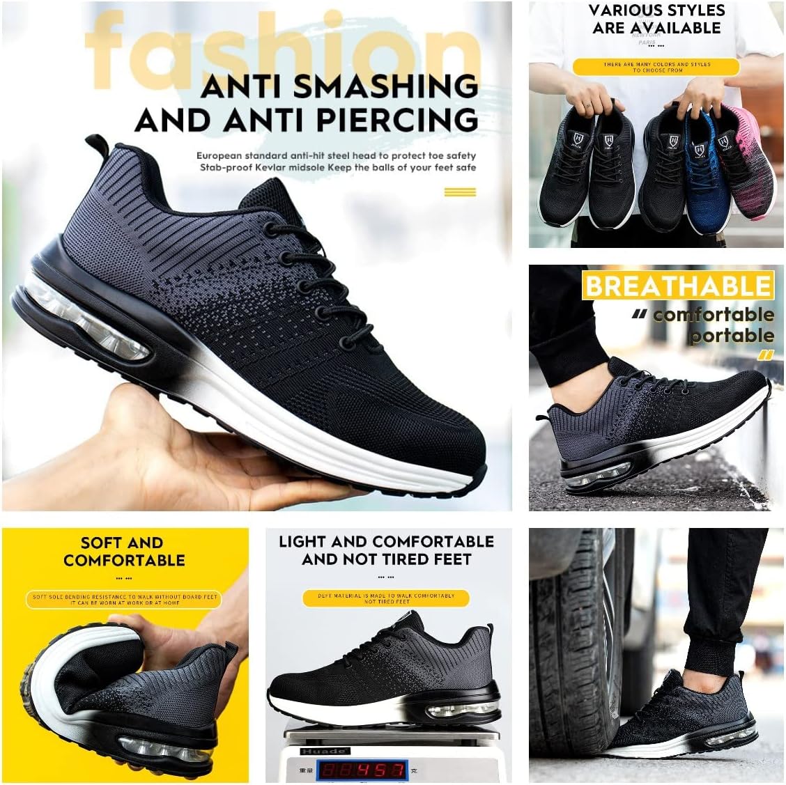 Micoklinlin Steel Toe Shoes for Men Lightweight Air Cushion Sneakers Non-Slip Breathable Safety Shoes for Work