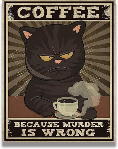 Coffee Because Murder Is Wrong Room Decor - Retro Wall Decor for Kitchen Coffeehouse Bathroom Bedroom - Funny Wall Art Gift for Women Men Coffee and