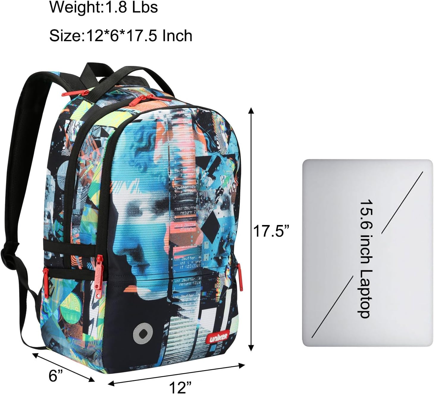 UNIKER Graffiti Backpack, Designer Laptop Backpack for 15.6 Inch Work,Water Resistant Backpack Computer Bag,PixelPack‌ - Image 2