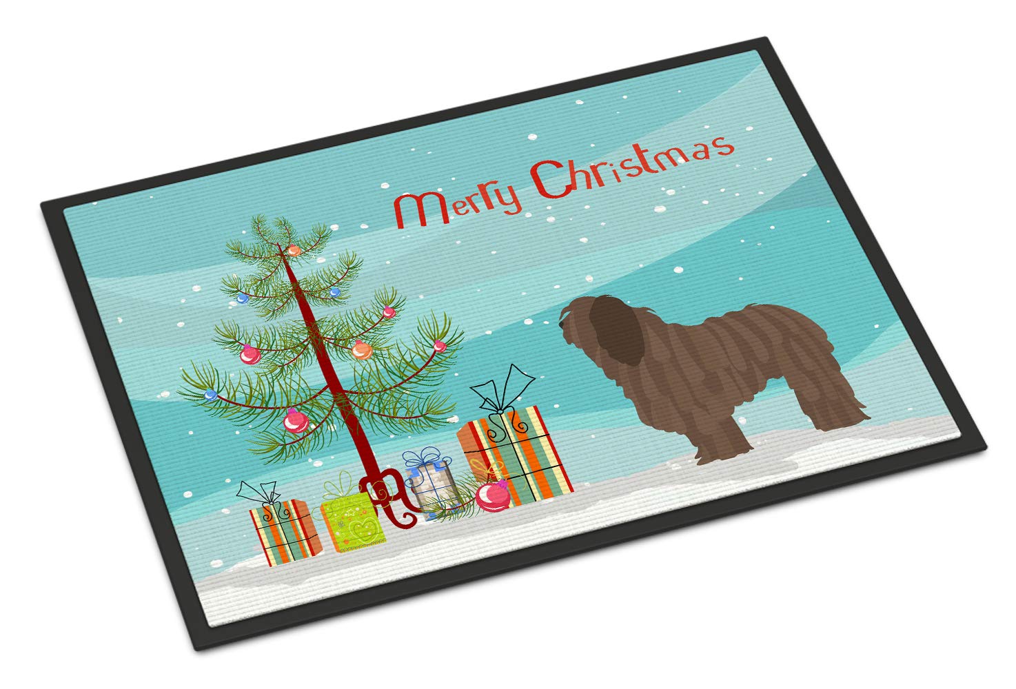 Caroline's Treasures BB8453MAT Bergamasco Shepherd Christmas Doormat 18x27 Front Door Mat Indoor Outdoor Rugs for Entryway, Non Slip Washable Low Pile, 18H X 27W