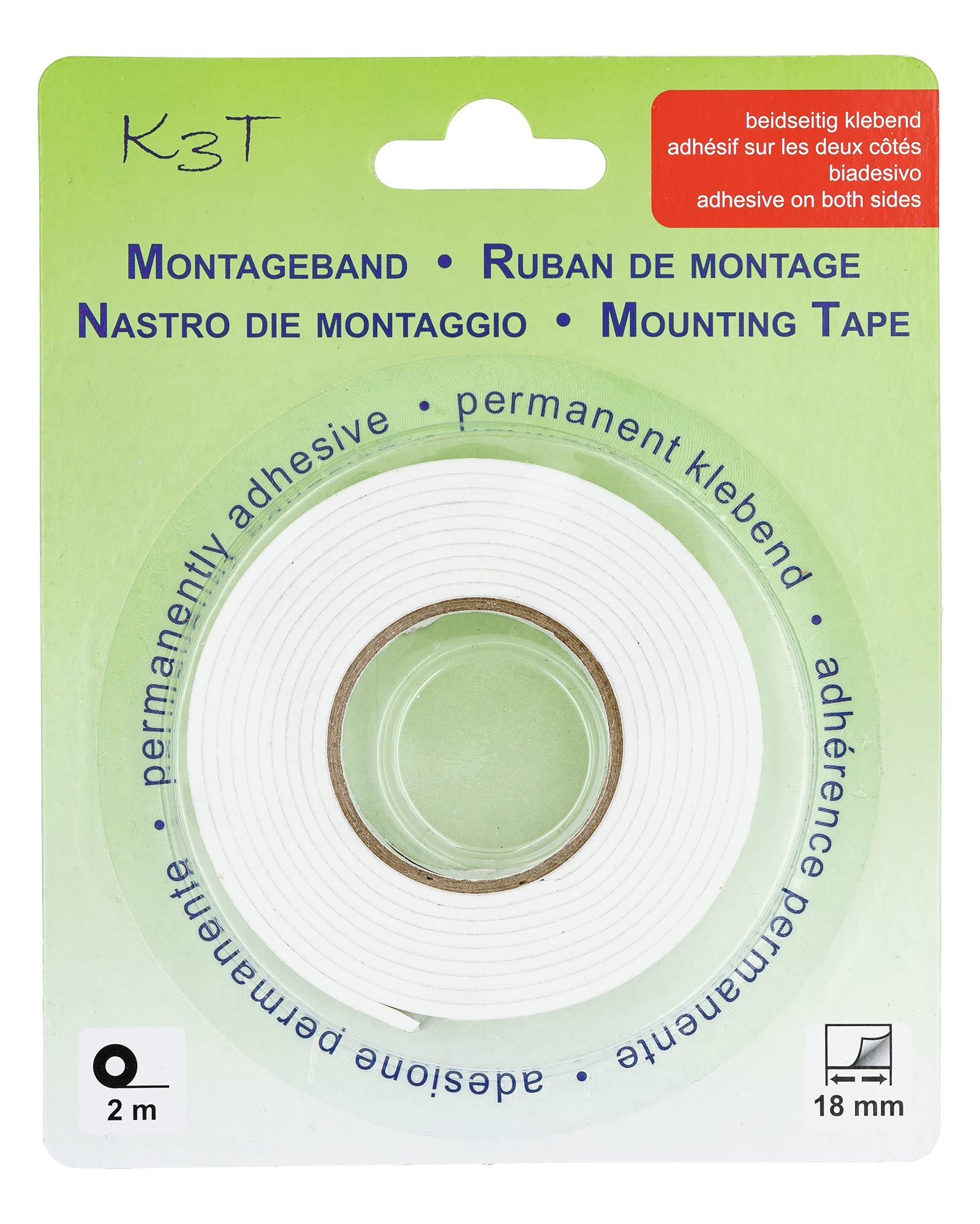 K3T 43811 Double-Sided Mounting Tape 18 mm x 2 m White
