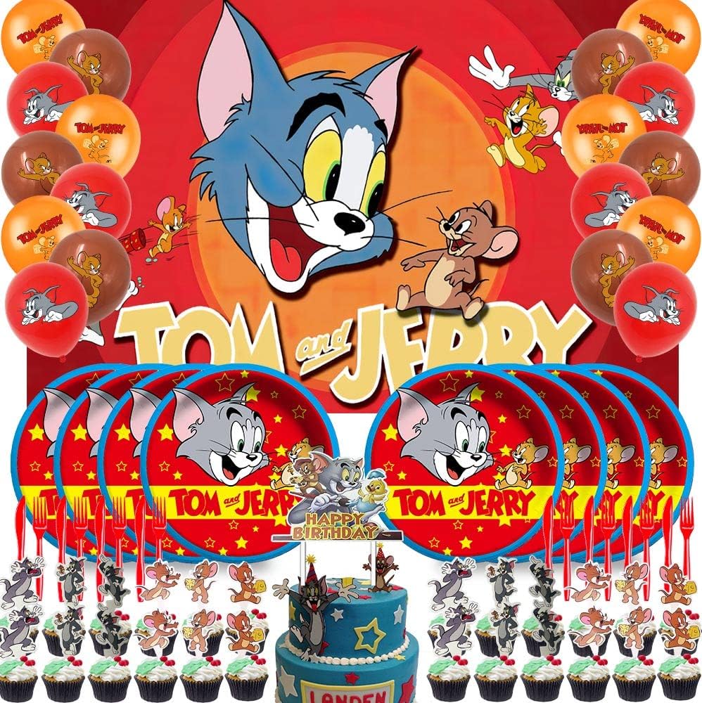 Tom and Jerry Party Supplies Plates Favors Decorations Backdrop Decor Balloons Banner Birthday Cake Topper