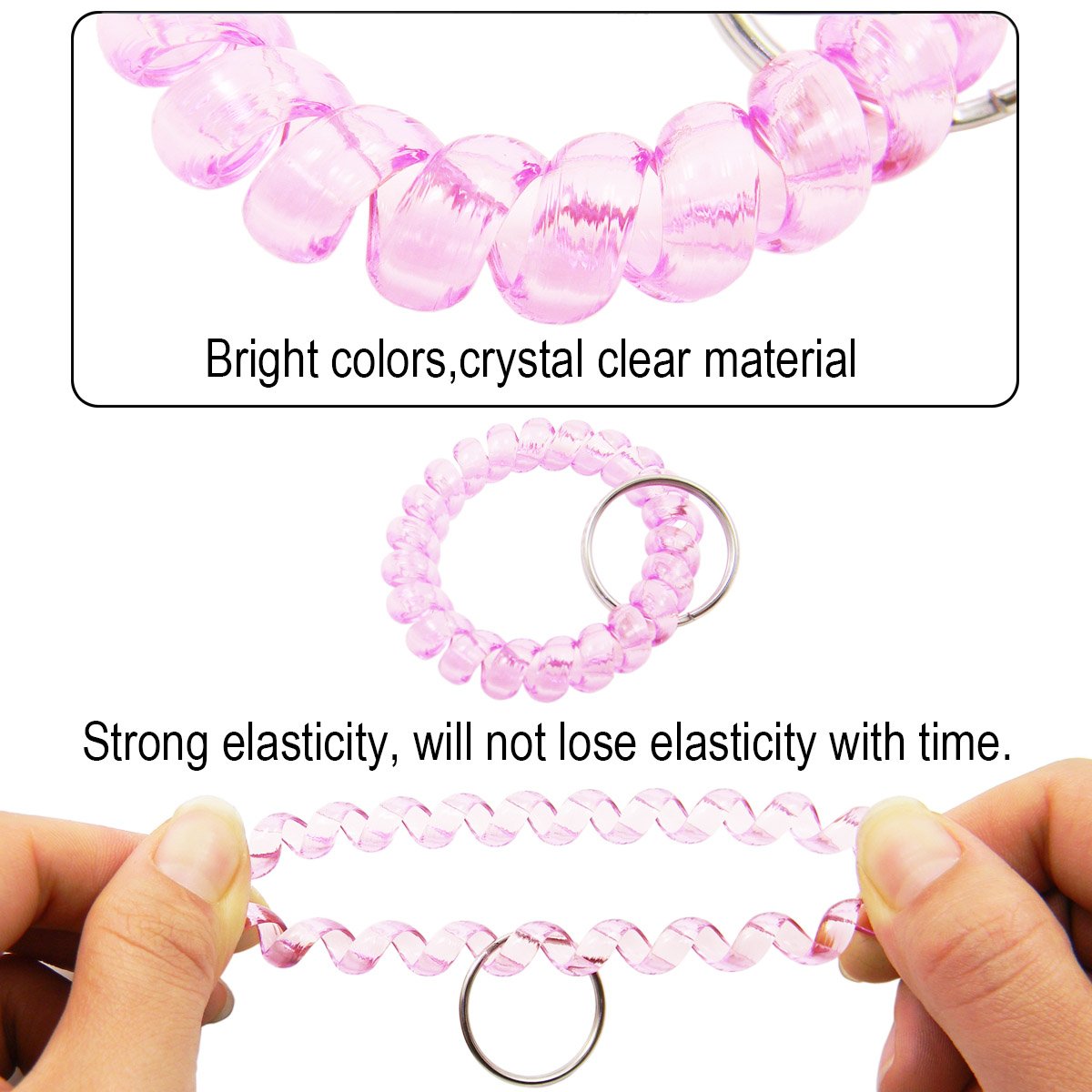 Shells Group 7pack Colorful Assorted Flesible Plastic Spiral Coil Wrist Band Stretchable Key Ring Chains With Key Holders