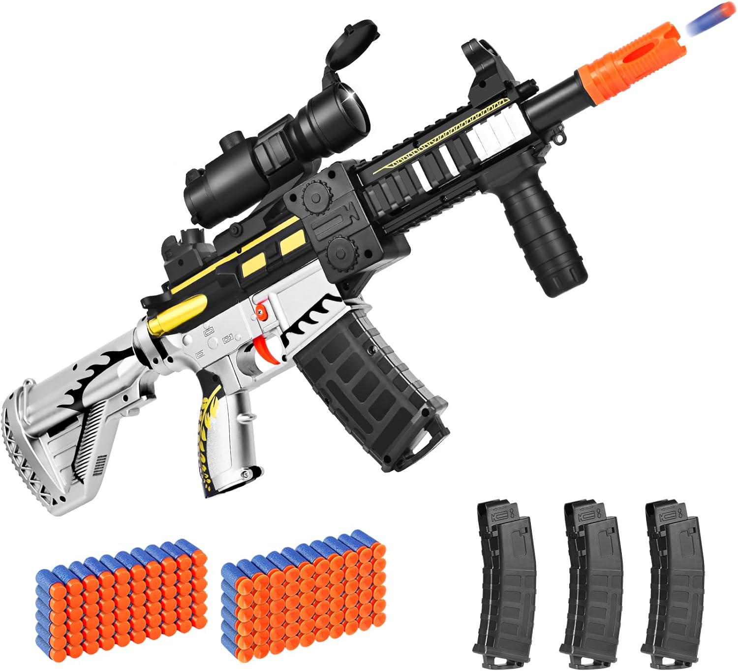 Realistic Toy Foam Blaster Gun - Electric Sniper Rifle with Scope 120 Soft Bullets 3 Magazines, Automatic Dart Gun for Boy Ages 8-12 Years Old, Indoor Outdoor Gifts for Adult Kid Christmas Birthday