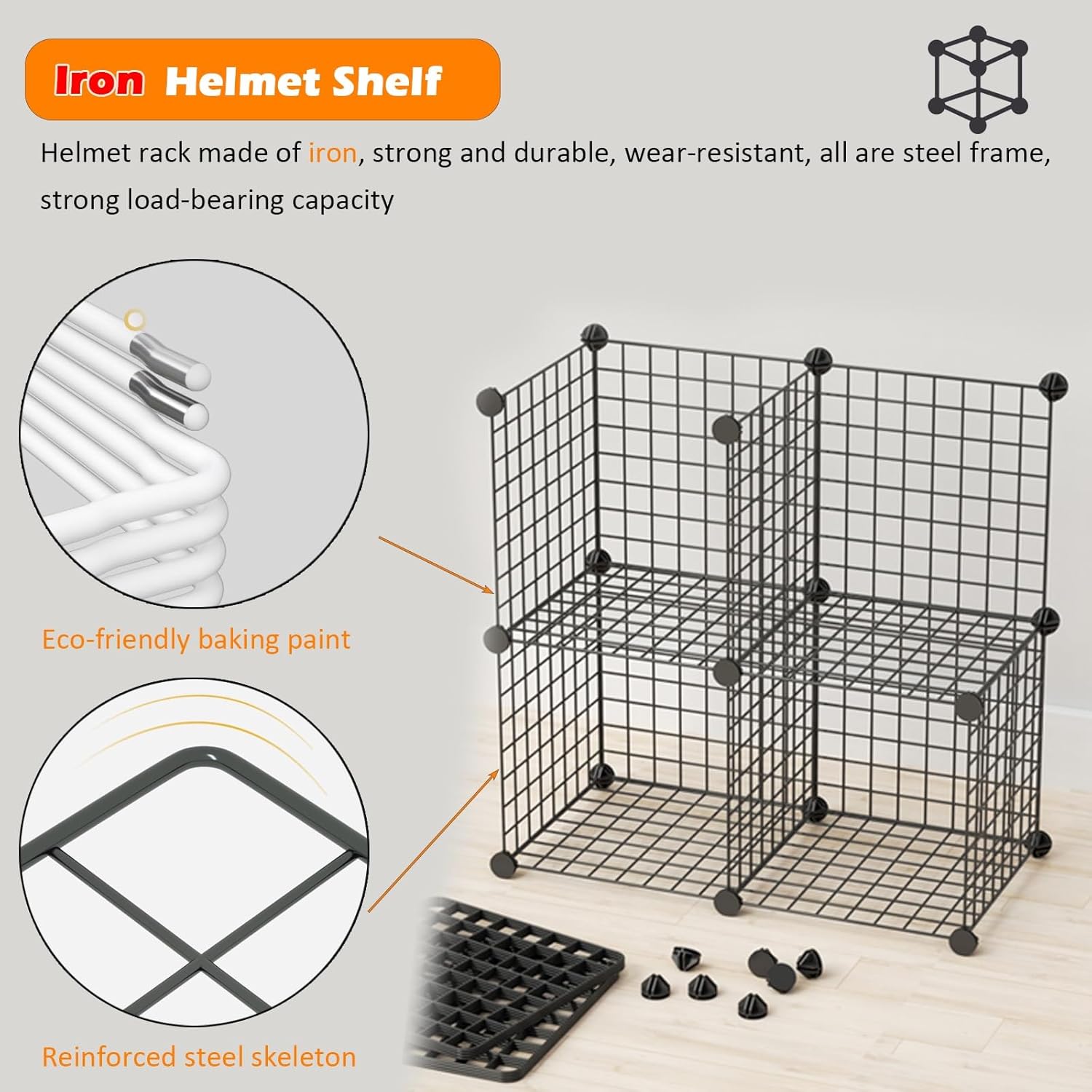 Black Motorcycle Helmet Rack - Stackable Storage Stand Holds 5 Helmets, Garage Display Organizer for Safety Gear, Durable Holder for 2-5 Helmets (72.8in Tall)