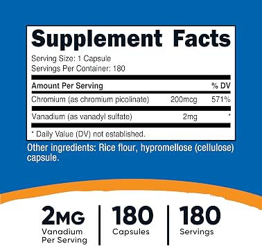 Nutricost Vanadium + Chromium (2mg) 180 Vegetarian Capsules, Gluten-Free | GMO-Free Vanadium Supplement