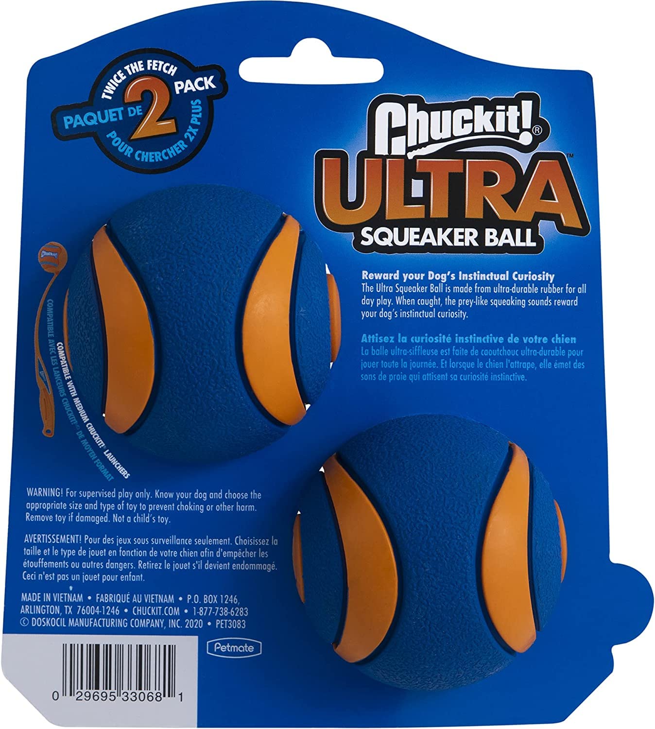 Chuckit! Ultra Squeaker Ball - Juguete Duradero para Perros de Alto Rebote, tamaño Mediano, Paquete de 2 – 3 Unidades