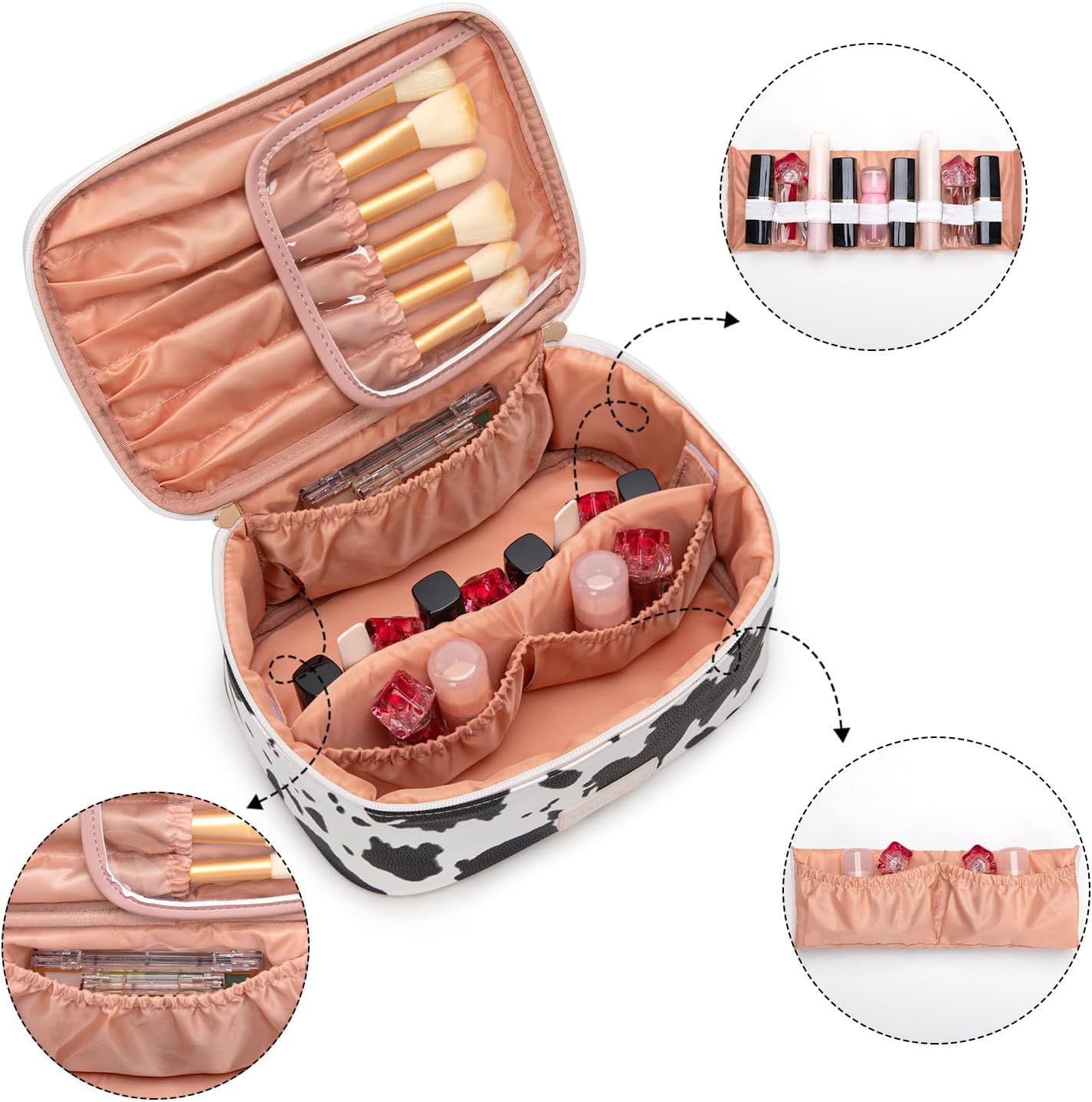 Montana West X Wrangler Travel Makeup Bag 2pcs Set Large Cosmetic Bag with Makeup Brush Holder Portable Make Up Organizer Cute Toiletry Bag with Divider and Handle for Women