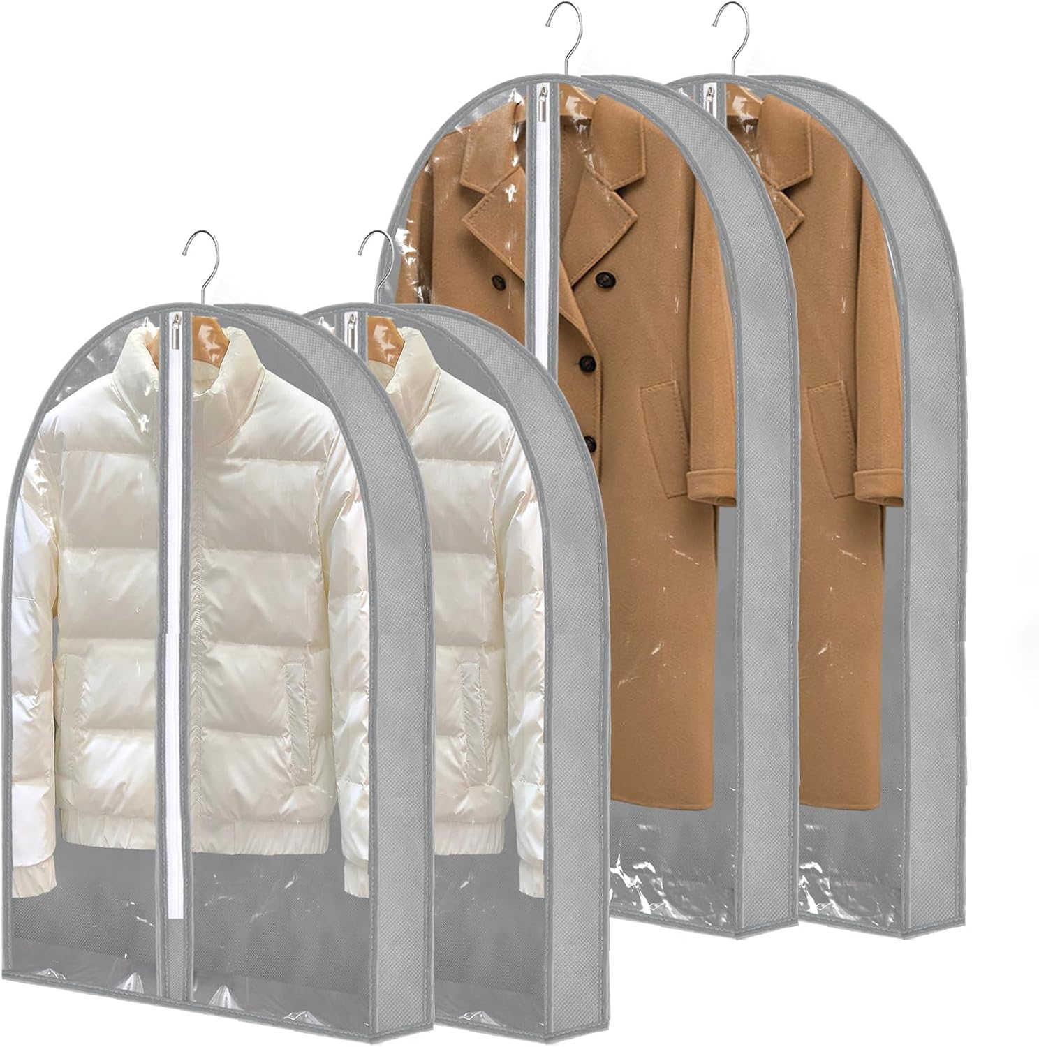 4 Pcs Garment Bags(39"&50"), Transparent Clothes Covers Protector Bags