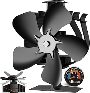 Oscillating Wood Stove Fan Heat Powered With High Air Volume | 5 Blade Fireplace Fan with Stove Thermometer | Non-electric Cocoon Fan | Fireplace Accessories Tools