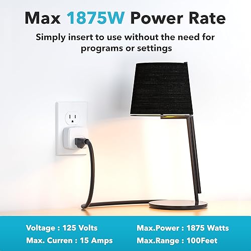 Miniatura 3 de HBN Toma de control remoto con señal RF de 100 pies, enchufe de interruptor de encendido y apagado inalámbrico para electrodomésticos, batería