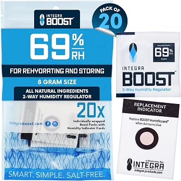 Integra Boost 2-Way Humidity Control Pack - Preserve Flavor & Control Humidity at 69% RH - Moisture Absorber for Herbs, Spices & More - 8 Gram Pack of 20
