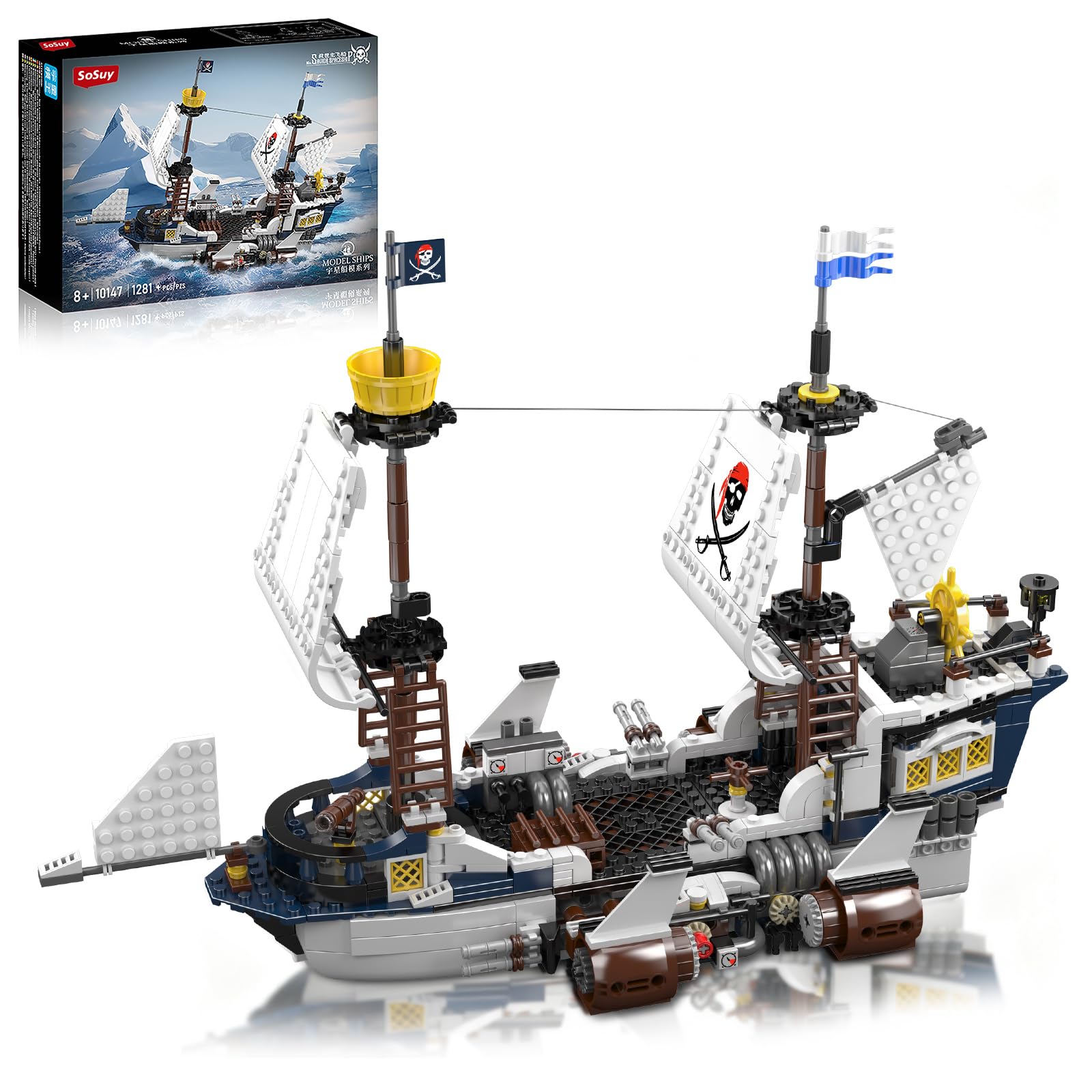 Sosuy Pirate Ship Building Blocks Sets, Savior Brigantine Boat Set STEM Toys for Boys 8+, Rocket Shuttle Ship Model with Jet Engine, Birthday for Boys Kids Girls Teens Adults 1281 PCS