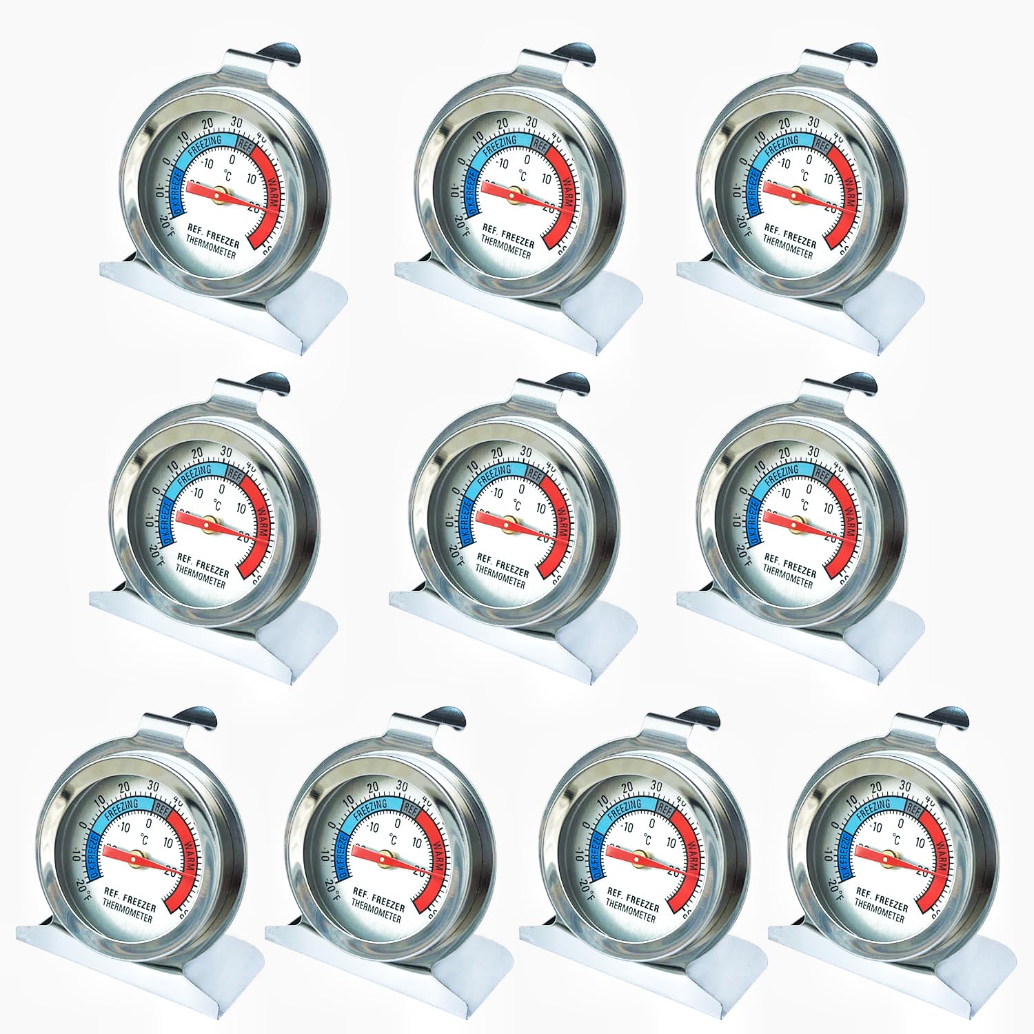 10 Pack Refrigerator Freezer Thermometer, Classic Series Stainless Steel Large Dial Thermometer for Refrigerator Fridge Freezer Cooler